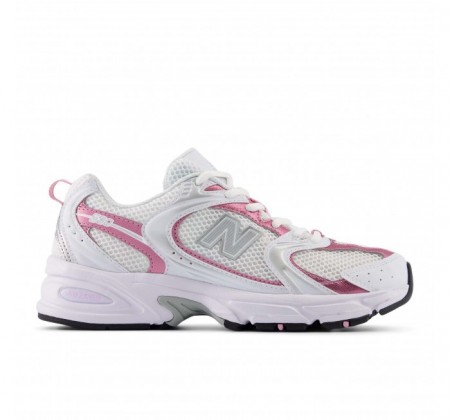 New Balance 530 White with Pink Sugar and Silver Metallic
