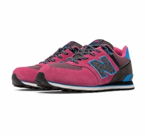 New balance 574 Kids' lace-up in Pink Zing + Black + Bolt
