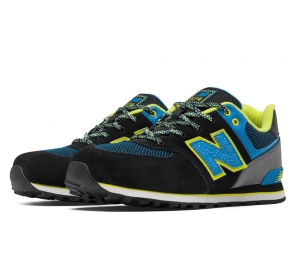 New Balance Kids 574  Lace-up Black + Bolt Blue + Yellow