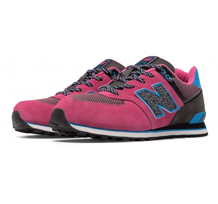 New Balance Kids 574 lace-up in Pink Zing + Black + Bolt