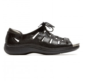 Aravon Bromly Ghillie Black Peep Toe Leather Sandals