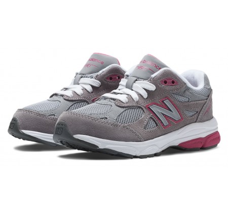 New Balance Little Kids 990 Lace up Grey with Pink Details